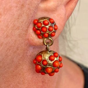 AMRITA SINGH Faux Coral Pierced Earrings - Double Ball Drop Dangle Post